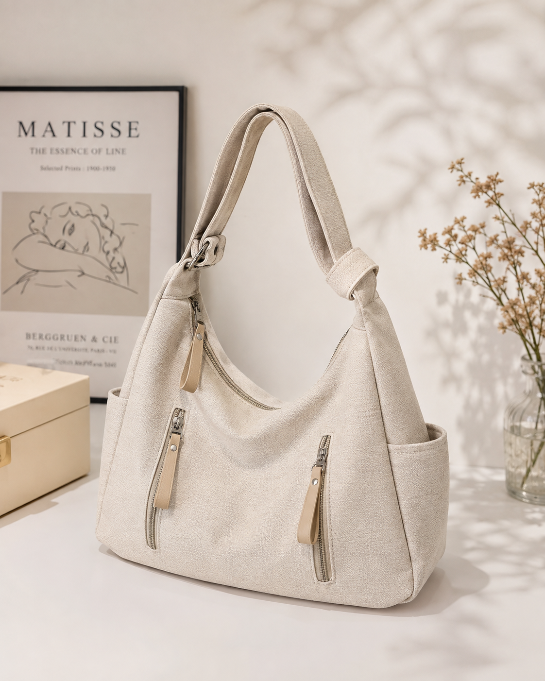 Elegant Everyday Beige Hobo Bag