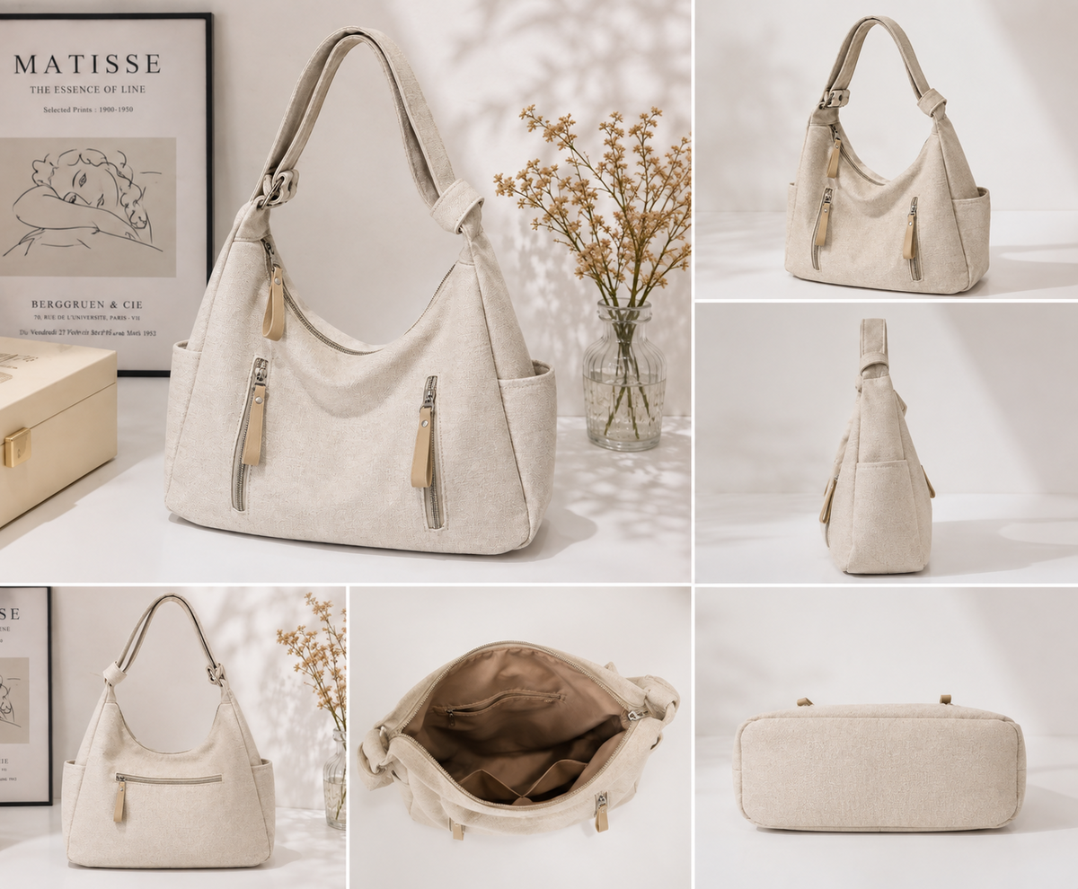 Elegant Everyday Beige Hobo Bag