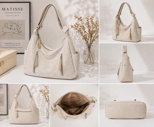 Elegant Everyday Beige Hobo Bag