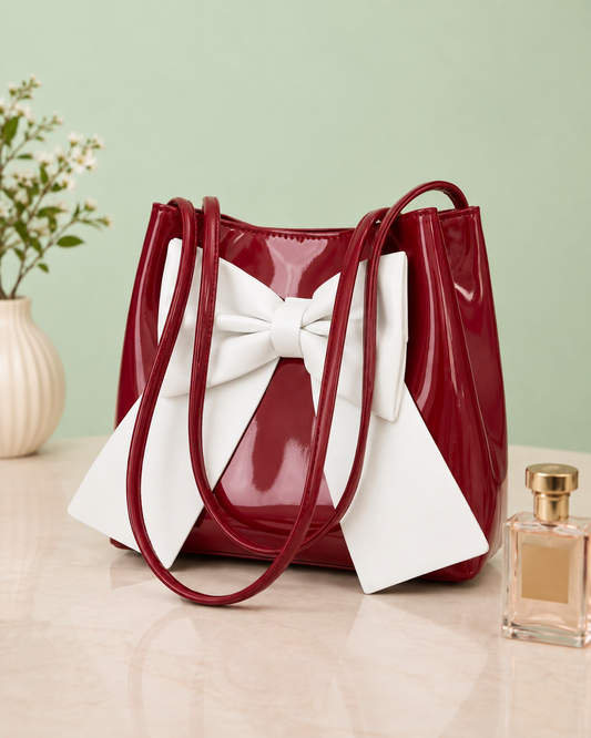 Elegant Burgundy Bow Tote Bag