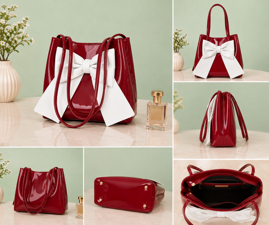 Elegant Burgundy Bow Tote Bag